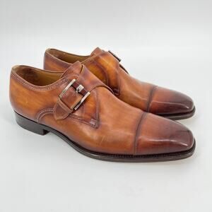 Magnanni Lennon Single Buckle Monk Strap Dress Shoe Cap Toe Men 10 Brown Leather